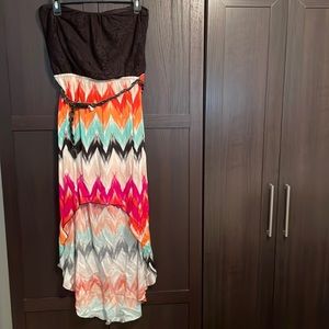 Colorful Strapless Sun Dress with Belt